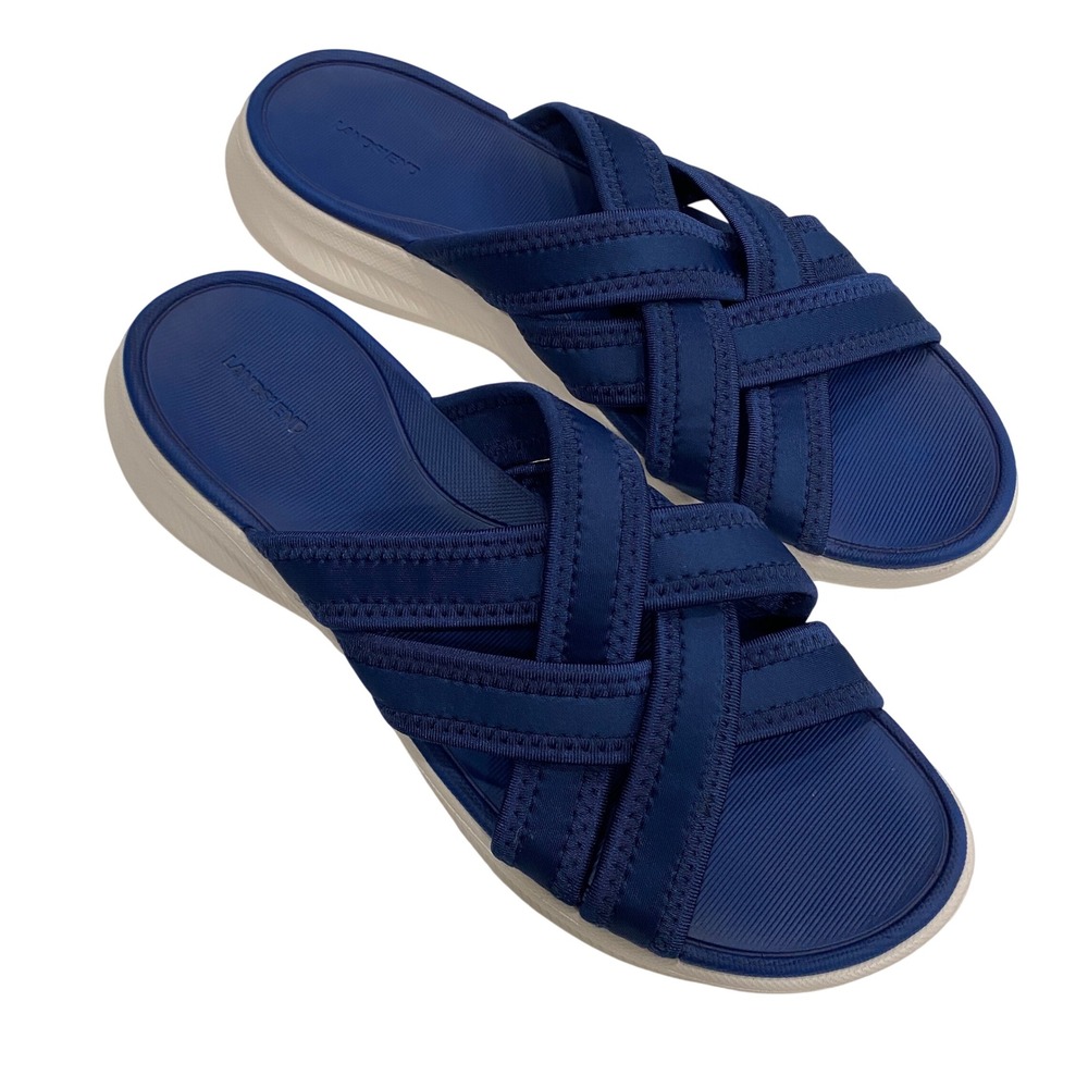 Lands End Women Navy Blue Crisscross Multi Strap Slide Sandals Sporty Comfort 12